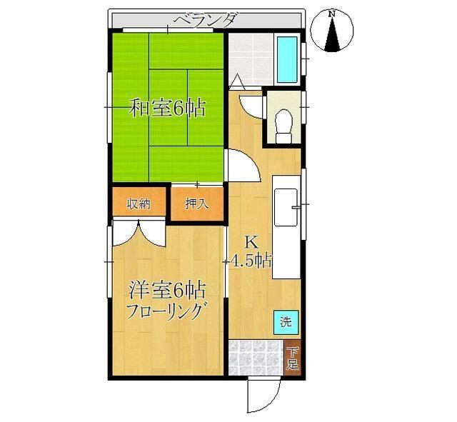 メゾンドアミー堀船(2K/2階)の間取り写真