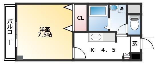 スカイブルー潮江(1K/5階)の間取り写真