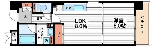 コンソラーレ瓦屋町(1LDK/8階)の間取り写真