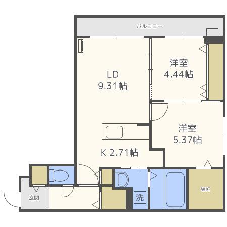 シャトーライフ新札幌1(2LDK/2階)の間取り写真