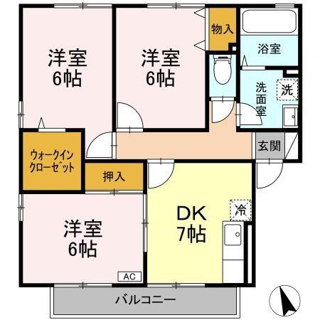 エトワールパレスE(3DK/1階)の間取り写真