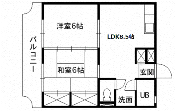 フェリスI(2DK/1階)の間取り写真