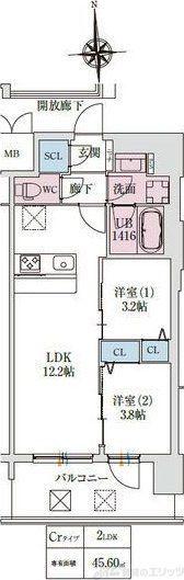 スプランディッド大阪イースト(2LDK/4階)の間取り写真