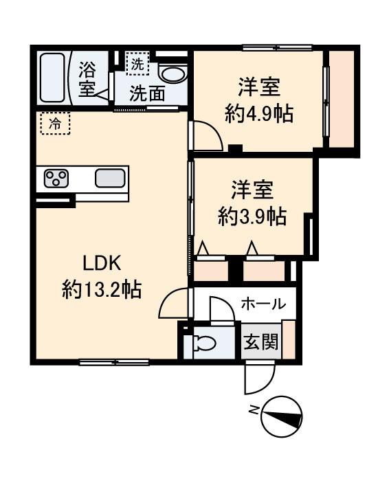 レトアデュエット磯子区田中A(2LDK/1階)の間取り写真