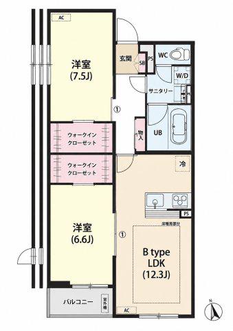 リブリ・八木(2LDK/1階)の間取り写真