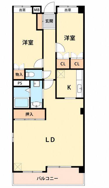 ジョージア苦楽園(2LDK/2階)の間取り写真