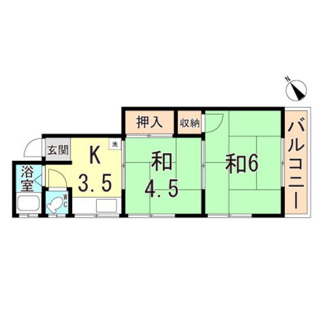 山陽電鉄本線 西代駅 徒歩12分 2階建 築54年(2K/1階)の間取り写真
