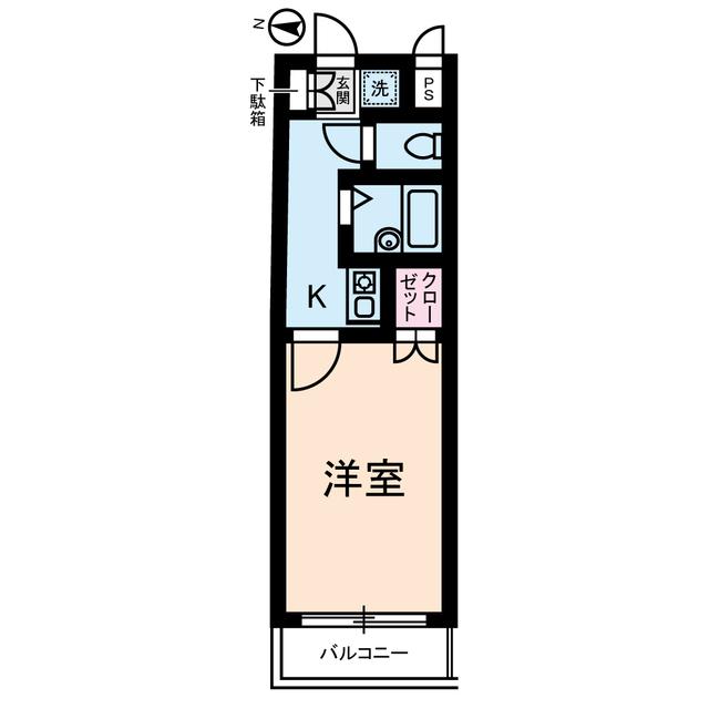 ドーチェスター大宮(1K/2階)の間取り写真