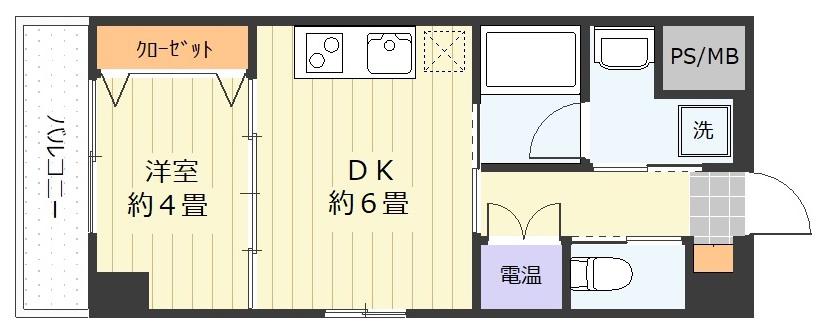 ベルトゥール東口(1DK/1階)の間取り写真