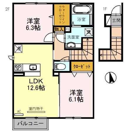 メゾン・マグノリア(2LDK/2階)の間取り写真