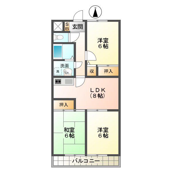 プランドール(3LDK/6階)の間取り写真