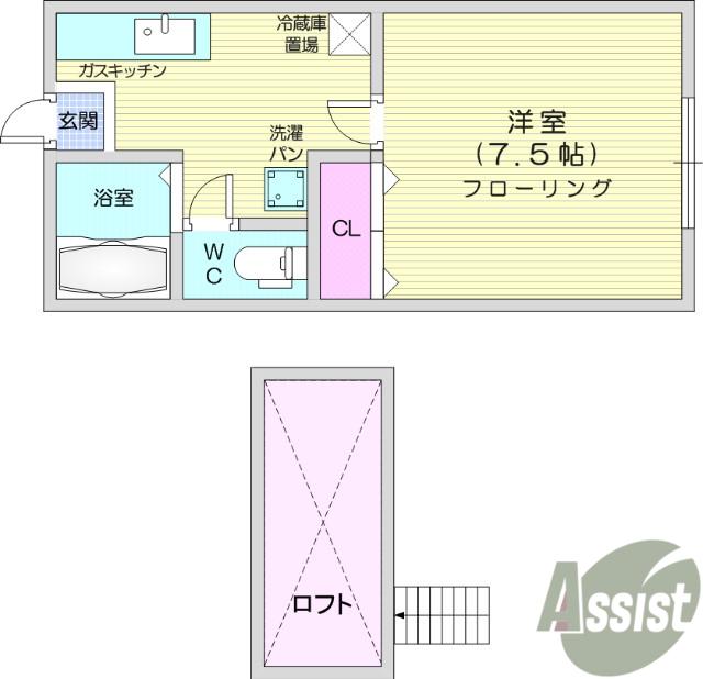 ロイヤルメゾンD(1K/2階)の間取り写真