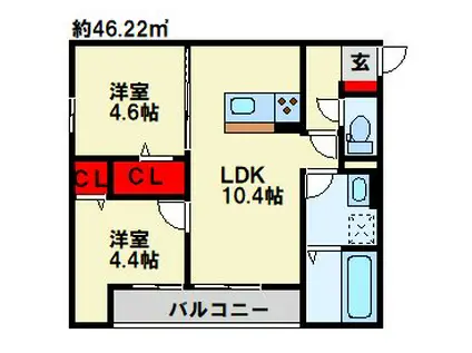 グランルージュ桜(2LDK/1階)の間取り写真