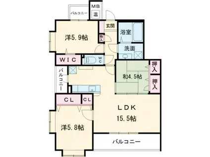 ドエルヴィラ鴨生田(3LDK/3階)の間取り写真