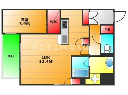 DIMORA靭公園(1LDK/10階)の間取り写真