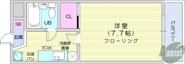 コーポ大和町(1K/3階)の間取り写真