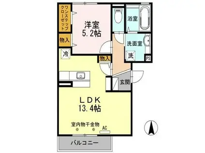 エスポワール東和田(1LDK/2階)の間取り写真
