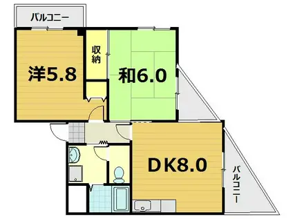 カーディフ山田(2DK/3階)の間取り写真