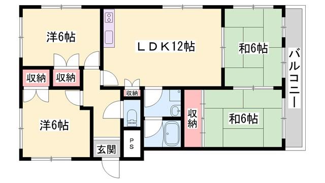 書写ハイツ(4LDK/2階)の間取り写真