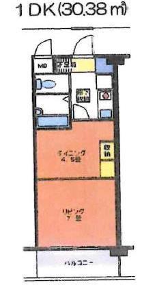 上杉五番館(1DK/4階)の間取り写真