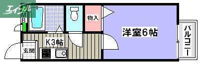 サンクオーレ青江C(1K/2階)の間取り写真
