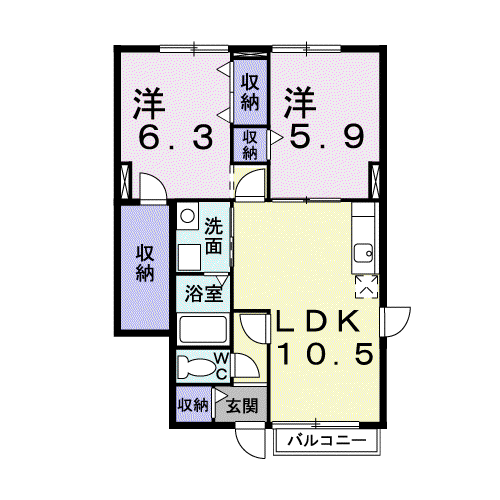 プラシード ガーデンE(2LDK/1階)の間取り写真