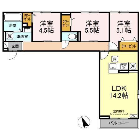 RESIDENCE RICO(3LDK/1階)の間取り写真