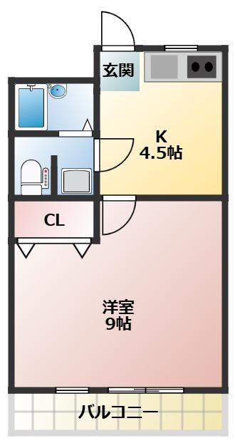 ウイングコート花田壱番館(1DK/1階)の間取り写真