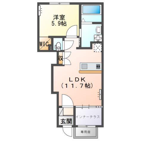 ベラ フェリシア亀川中央(1LDK/1階)の間取り写真