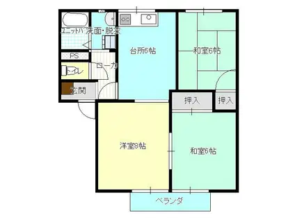 レジデンスA棟(3DK/1階)の間取り写真