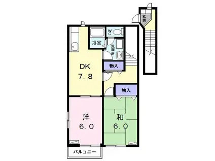 プリマベーラB(2DK/2階)の間取り写真