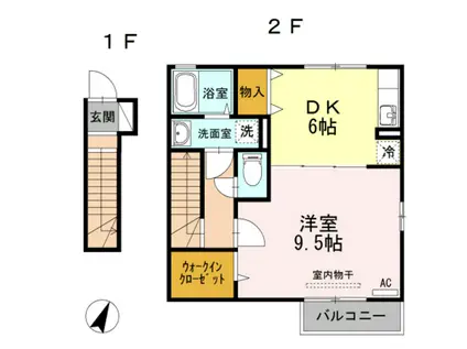 ローズコート堀越(1DK/2階)の間取り写真