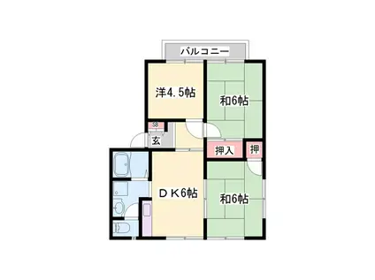 ハイツ二番館A棟(3DK/2階)の間取り写真