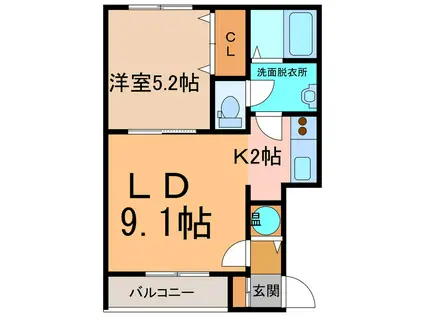 エルレーブI(1LDK/3階)の間取り写真