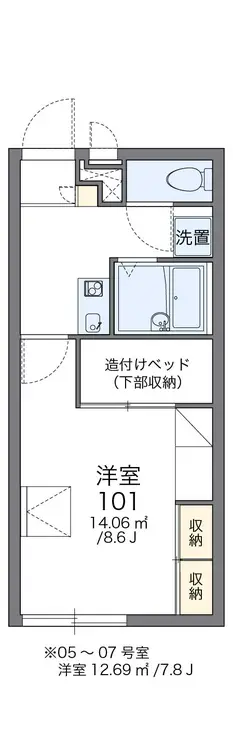 レオパレスルーキス 1階階 間取り