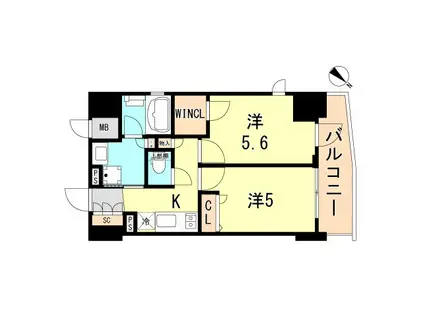 エステムコート神戸元町Ⅱリザーヴ(2K/11階)の間取り写真