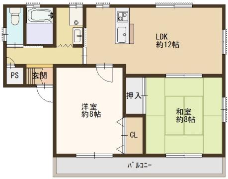 デュオ田寺(2LDK/1階)の間取り写真