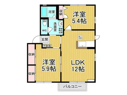 ラフォーレ ハピネスB(2LDK/1階)の間取り写真