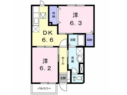 リバーサイド佐野(2DK/1階)の間取り写真