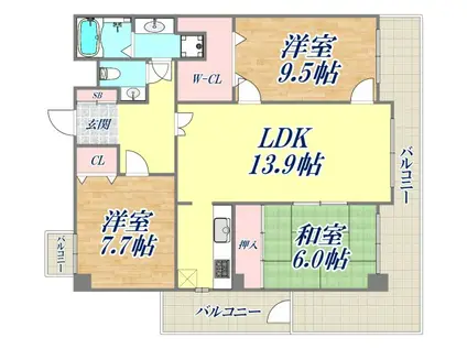 グランドムール甲子園口2(3LDK/5階)の間取り写真