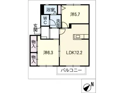 グリーンヒル中島 A(2LDK/1階)の間取り写真