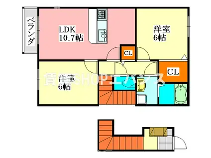 サンガーデン和泉壱棟(2LDK/2階)の間取り写真