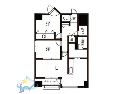 ライオンズマンション中島公園通(2LDK/3階)の間取り写真