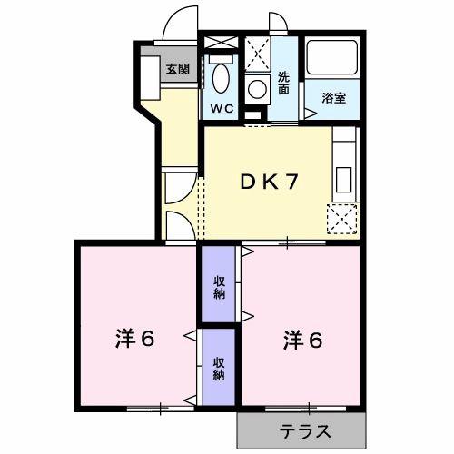 アーバン縄手C(2DK/1階)の間取り写真