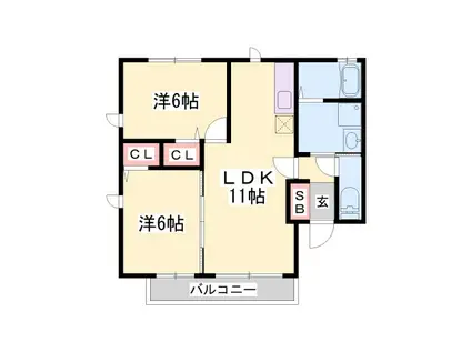 BIRDLANDたまで(2LDK/1階)の間取り写真
