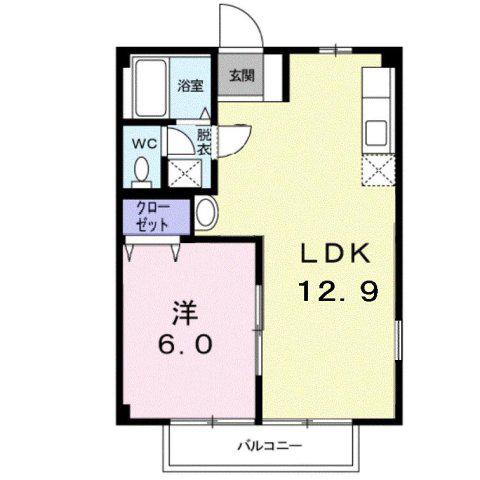 ニューシティ美保B棟(1LDK/2階)の間取り写真