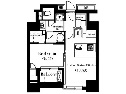 月島  南東向き  1LDK 更新可(1LDK/2階)の間取り写真