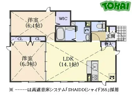 コート・リビエール泰山 A棟(2LDK/1階)の間取り写真