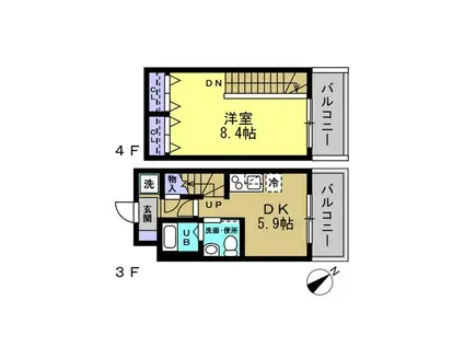 CANAHE FLATS(1DK/3階)の間取り写真