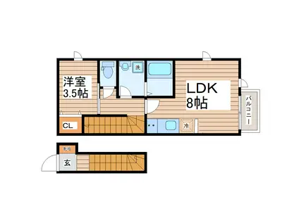 マノアーレ名取駅西 B(1LDK/2階)の間取り写真